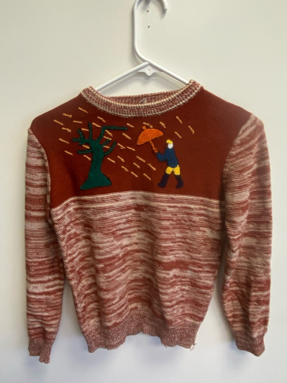 Little Miss Rust Marled Crewneck Sweater with Umbrella Motif vintage